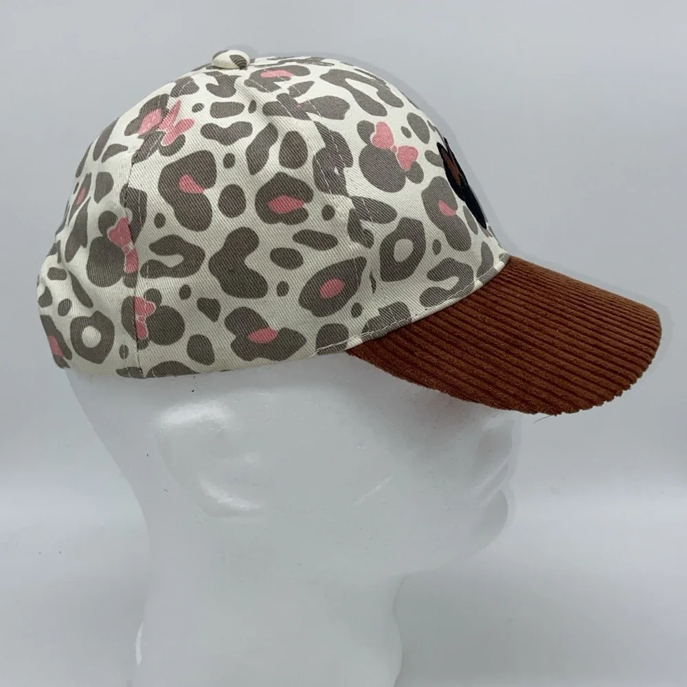 Disney Minnie Mouse Girl's Hat Leopard Print Corduroy Brim Theme Park Wear Cute!